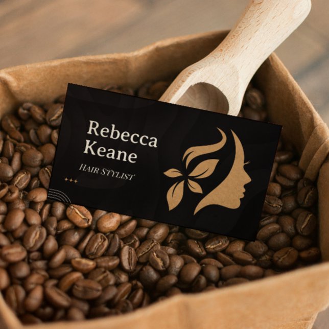 Minimalistisk Brun Guld Hårstylist Modern Visitkort (Skapare uppladdad)