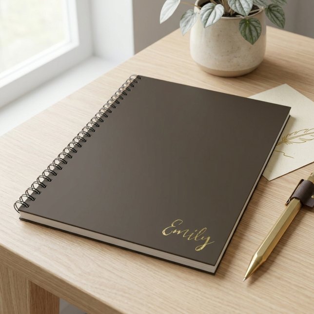 Minimalistisk Brun Guld Skript Namndesign Anteckningsbok (Skapare uppladdad)