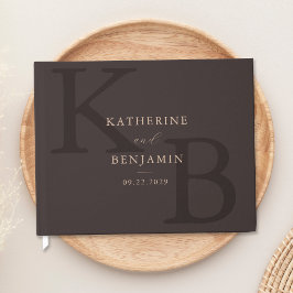 Minimalistisk Brun Monogram Modern Bröllop Gästböcker