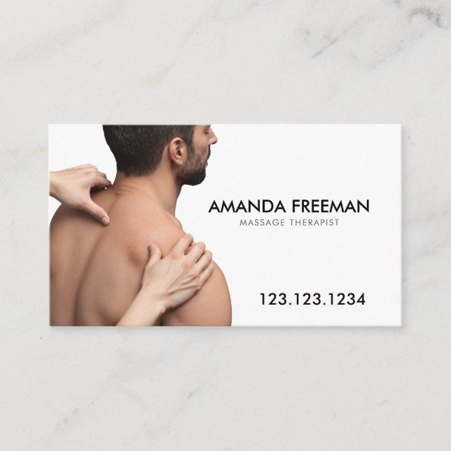 Minimalistisk brun och vit massagebehandling visitkort (Framsida)