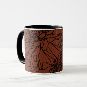 Minimalistisk brun terra cotta svart blommigt teck mugg