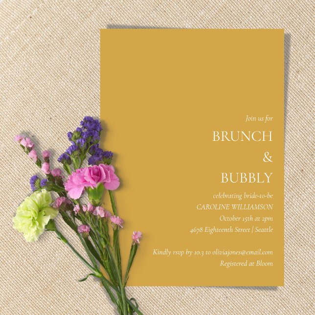 Minimalistisk Brunch Bubbly Bröllopsdusch Gul Inbjudningar (Skapare uppladdad)