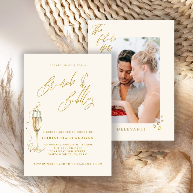 Minimalistisk Brunch & Bubbly Champagne Bröllopsdu Inbjudningar (Skapare uppladdad)