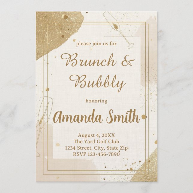 Minimalistisk Brunch & Bubbly-inbjudan – Neutral Inbjudningar (Framsida)