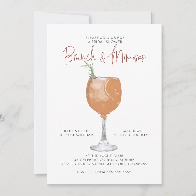 Minimalistisk Brunch & Mimosas Cocktail-Möhippa Inbjudningar (Framsida)