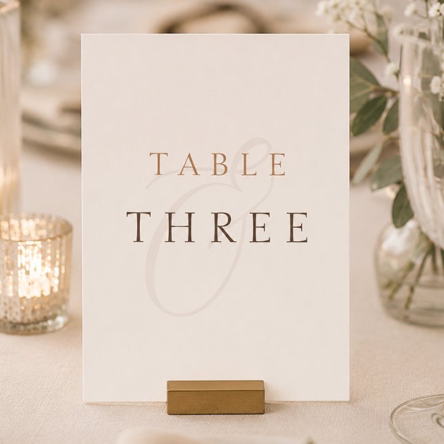 Minimalistisk brunt bröllopsbordnummerkort i kakao bordsnummer (Minimalist Cocoa Brown Wedding Table Number Card)