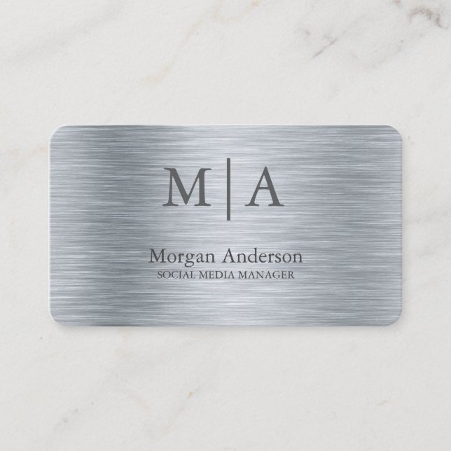 Minimalistisk Brushed Metall Silver Stil Professio Visitkort (Framsida)