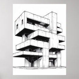Minimalistisk brutalistisk arkitektur Linje Konst Poster