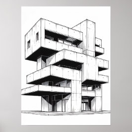 Minimalistisk brutalistisk arkitektur Linje Konst  Poster