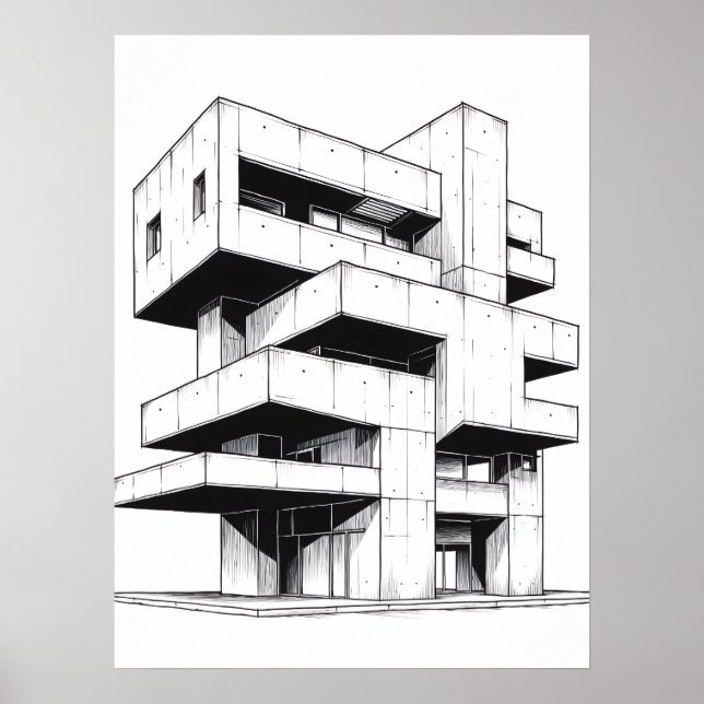 Minimalistisk brutalistisk arkitektur Linje Konst  Poster (Framsidan)
