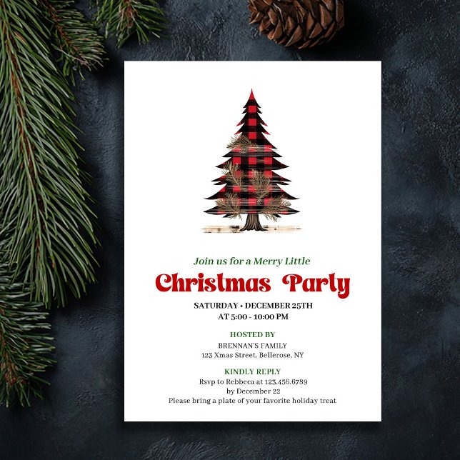 Minimalistisk Buffalo-julgran redigerbar inbjudan (Minimalist Buffalo Christmas Tree Editable Invite)