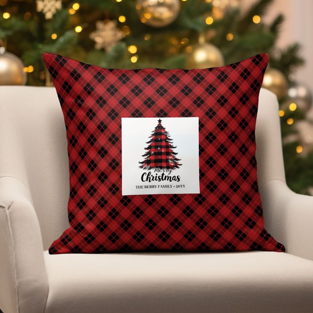 Minimalistisk Buffalo-rutig julkudde för familjen Kudde (Minimalist Buffalo Plaid Christmas Family Pillow)