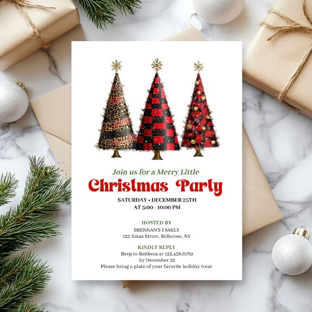 Minimalistisk buffelkaroad julgran inbjudan (Minimalist buffalo plaid Christmas tree invitation)