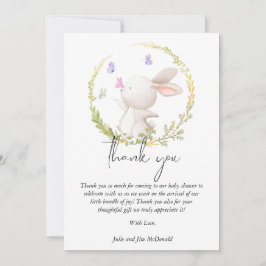 Minimalistisk Bunny och Butterflies Baby Shower Tack Kort