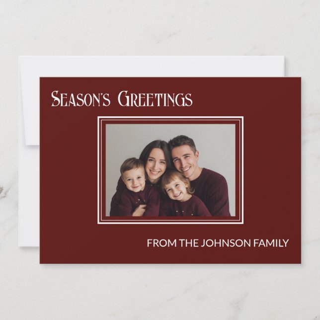 Minimalistisk Burgunder Familjefoto Julkort (Framsida)