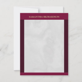 Minimalistisk burgundi och Grått Marble Namn Anteckningskort