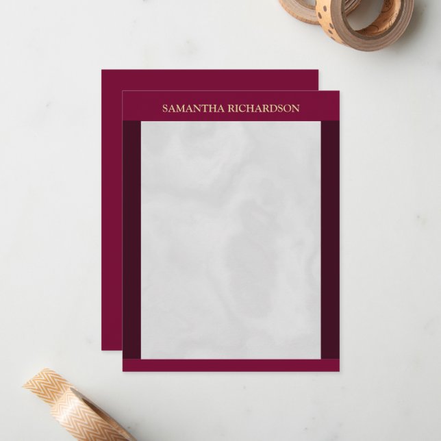 Minimalistisk burgundi och Grått Marble Namn Anteckningskort (Fram/Back In Situ)