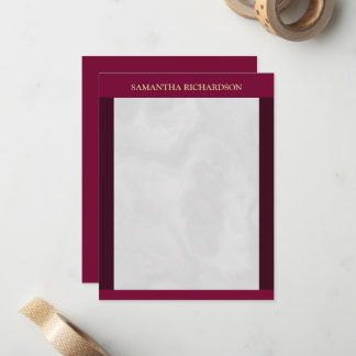 Minimalistisk burgundi och Grått Marble Namn Anteckningskort