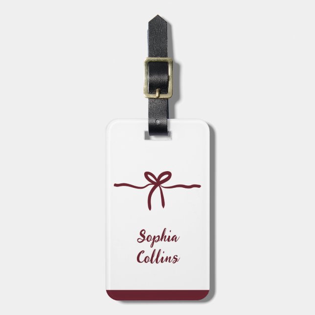 Minimalistisk Burgundy Bridesmaid Namn Bow Travel Bagagebricka (Vertikal Framsida)