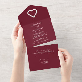 Minimalistisk burgundy Heart Modern Bröllop