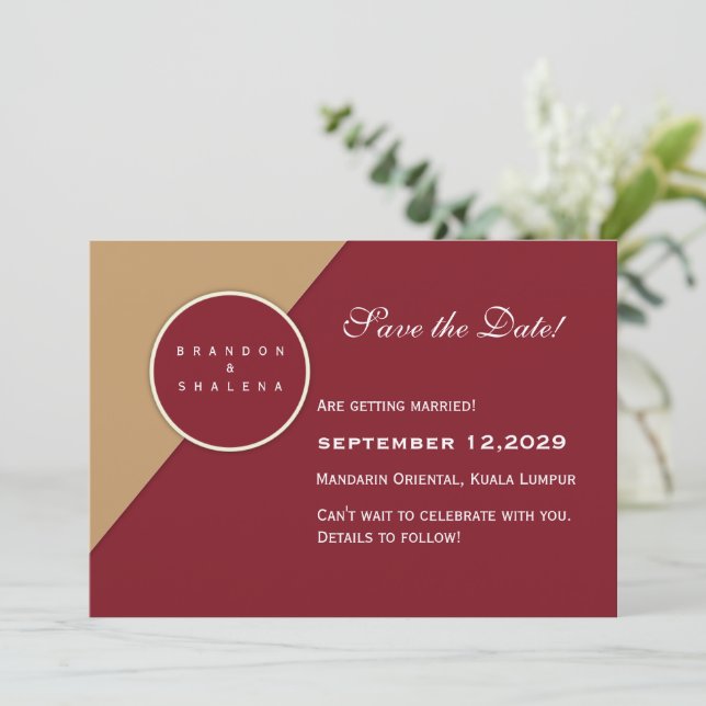 Minimalistisk Burgundy & Kamelgeometrisk  Spara Datumet (Stående Fram)