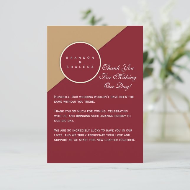 Minimalistisk Burgundy & Kamelgeometrisk  Tack Kort (Stående Fram)