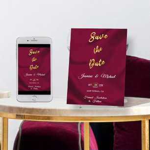 Minimalistisk Burgundy och Guld Boho Rustic Bröllo Spara Datumet