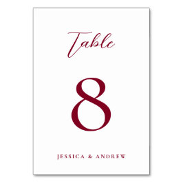 Minimalistisk Burgundy Red & White Simple Bröllop Bordsnummer