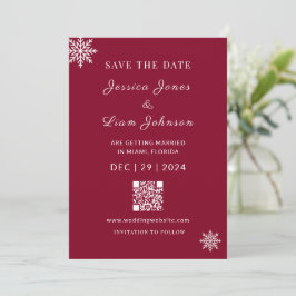 Minimalistisk Burgundy Red Winter Wedand QR-kod Spara Datumet