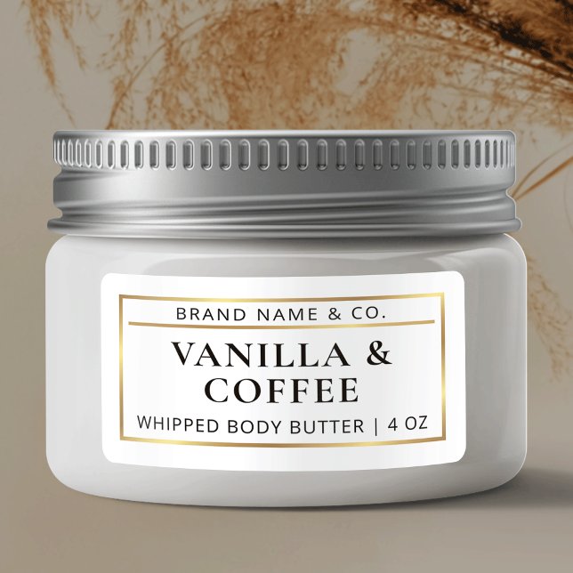 Minimalistisk Burk av BMI & Guld Adressetikett (Minimalist White & Gold Body Butter Jar Product Label)