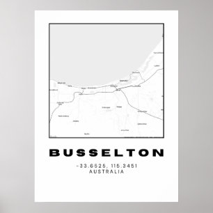 Minimalistisk Busselton Karta med koordinater Poster