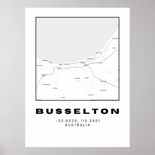 Minimalistisk Busselton Karta med koordinater Poster (Framsidan)