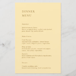 Minimalistisk Butter Gult Modern Bröllop Menu