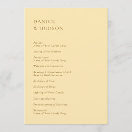 Minimalistisk Butter Gult Modern Bröllop Program