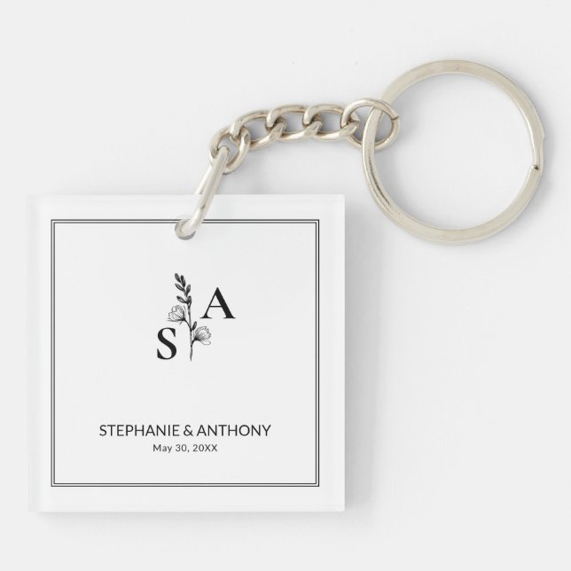 Minimalistisk BW Monogram Wildblomma Bröllop (Baksidan)