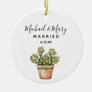 Minimalistisk Cactus Married Bröllop Gift Julgransprydnad Keramik