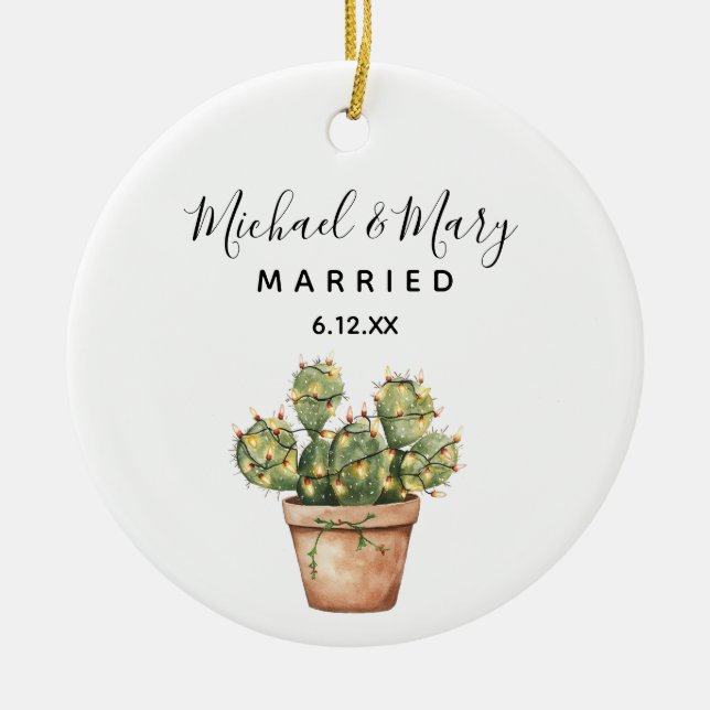 Minimalistisk Cactus Married Bröllop Gift Julgransprydnad Keramik (Framsidan)