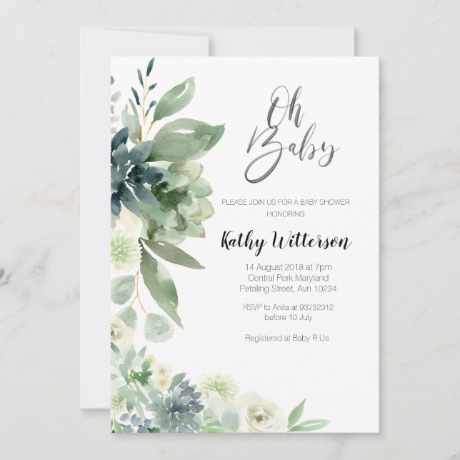 Minimalistisk Cactus Modern Baby Shower Boy Girl Inbjudningar (Framsida)