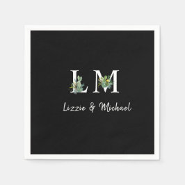 Minimalistisk Cactus Monogram Namn Black Cocktail Pappersservett