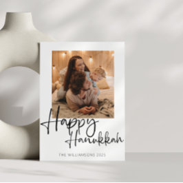 Minimalistisk calligrafi Lycklig Hanukkah Photo Julkort