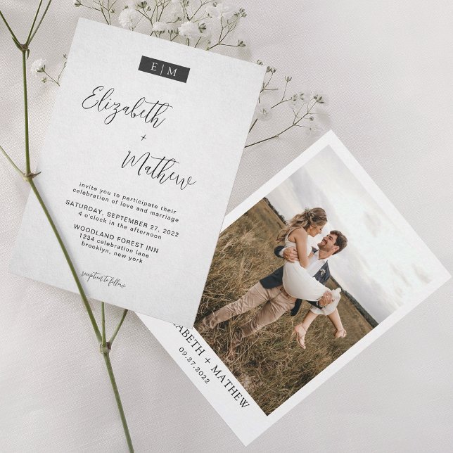 Minimalistisk calligrafi, monogram foto Bröllop Inbjudningar (Skapare uppladdad)