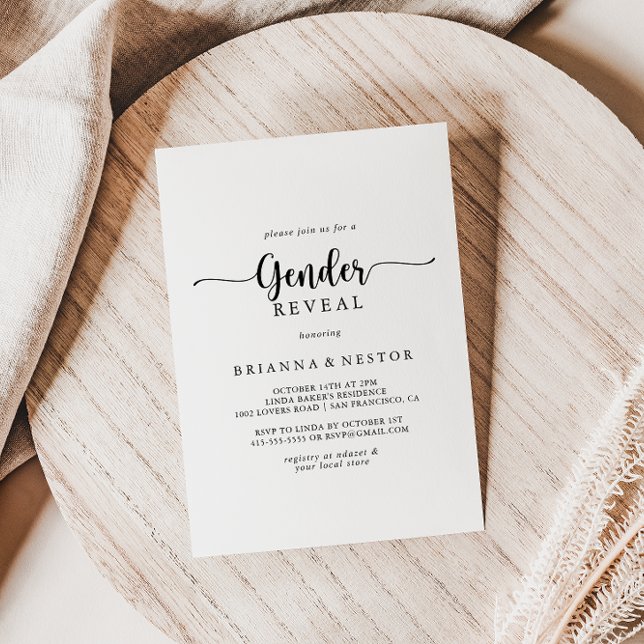 Minimalistisk calligraphy Gender Reveal Party Inbjudningar (Skapare uppladdad)