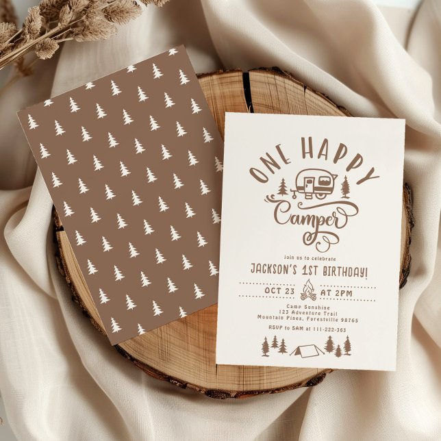 Minimalistisk camping med en lycklig-kamper 1:a fö inbjudningar (Skapare uppladdad)