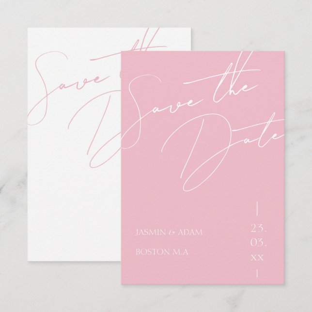 Minimalistisk Candy Rosa Skript Typografi Bröllop Spara Datumet (Fram/baksida)