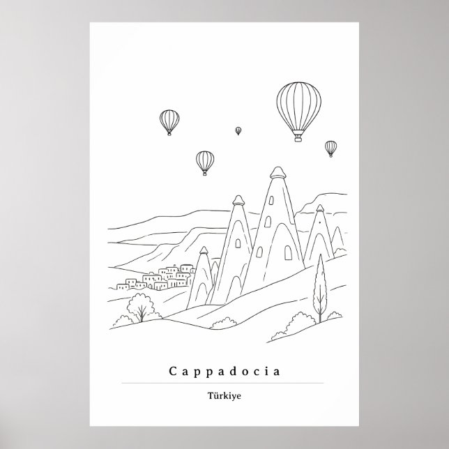 Minimalistisk Cappadocia Turkiet Linje Art Print | Poster (Framsidan)