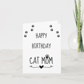 Minimalistisk Cat Mom Födelsedag Tassavtryck Hjärt Kort