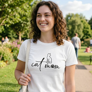 Minimalistisk Cat Mom-skrift med tassavtryck  T Shirt