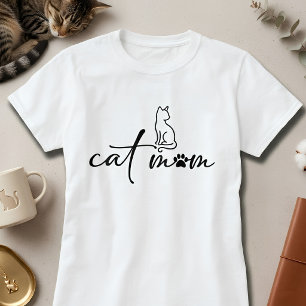 Minimalistisk Cat Mom-skrift med tassavtryck T Shirt