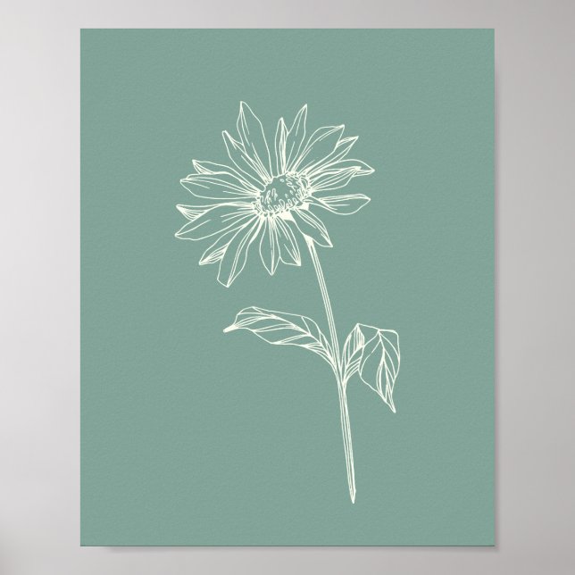 Minimalistisk Chamomile Flower Teckning Sage-Grönt Poster (Framsidan)