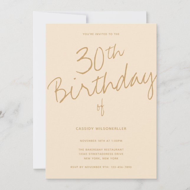Minimalistisk Champagne 30års födelsedag Inbjudningar (Framsida)